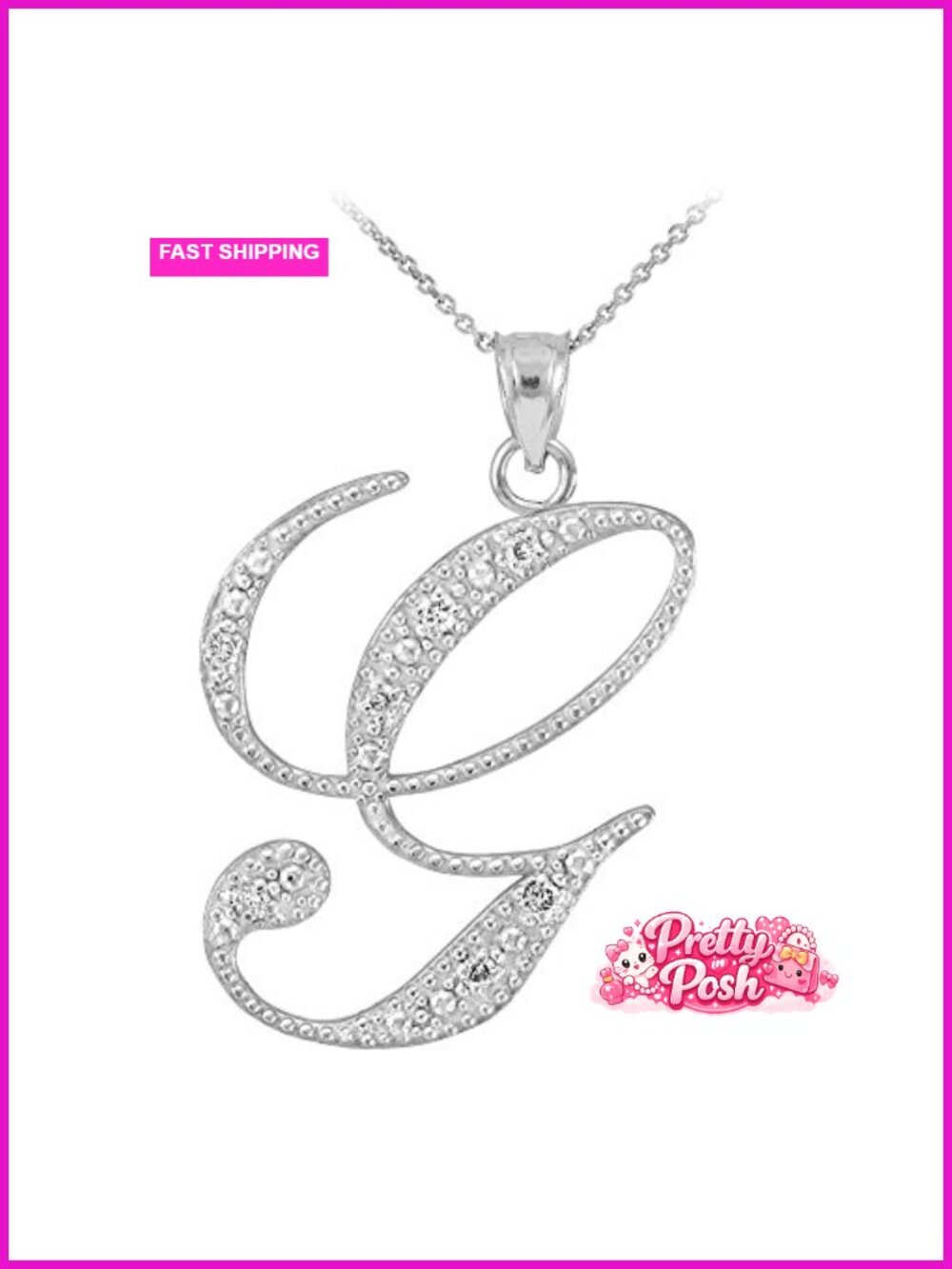 925 Sterling Silver CZ Script Initial Letter Pendant Necklace
